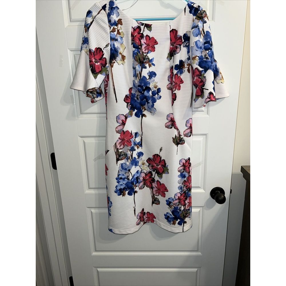 Julian Taylor New york Womens Floral Shift Dress 10 White/Pink Short Sleeve